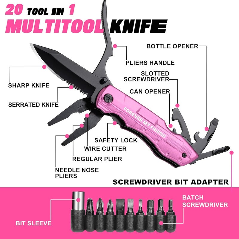 ZAVIT Best Friend Gift for Women, FOREVER MY FRIEND P-ink Multitool Knife, Best Friend Gift, Christmas Birthday Gifts Ideas for Best friend - Image 2